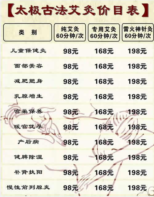 艾灸养生馆价格表参考样本