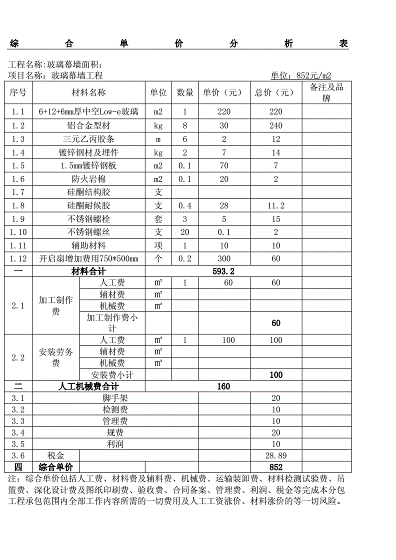 120玻璃幕墙报价表详细配图