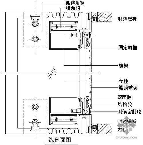 玻璃幕墙的剖面图配图