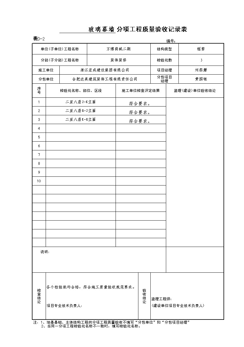 玻璃幕墙分项工程验收记录配图