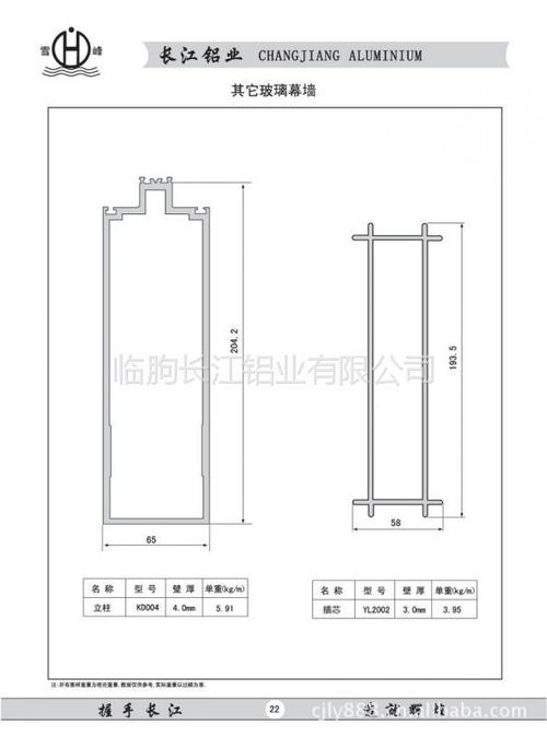 玻璃幕墙型材规格尺寸配图