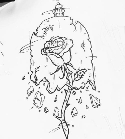 玫瑰花玻璃罩简笔画配图