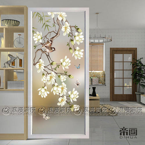 磨砂带花玻璃隔断效果图配图