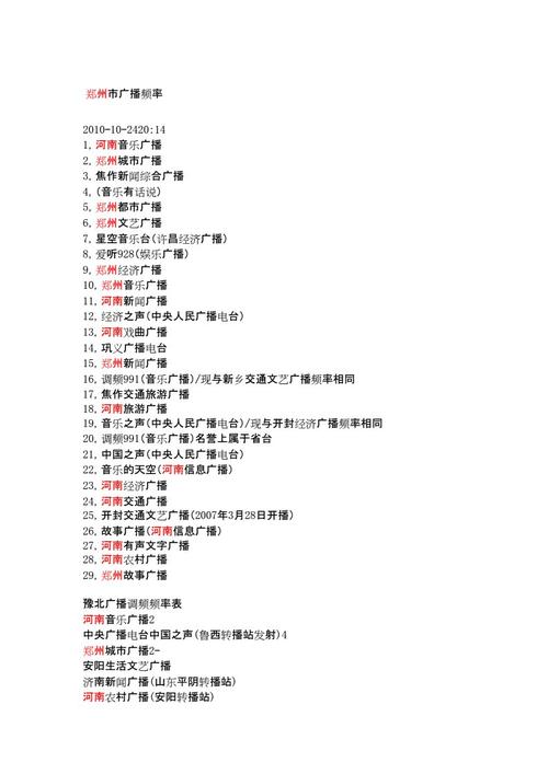 河南广播电台频率表配图