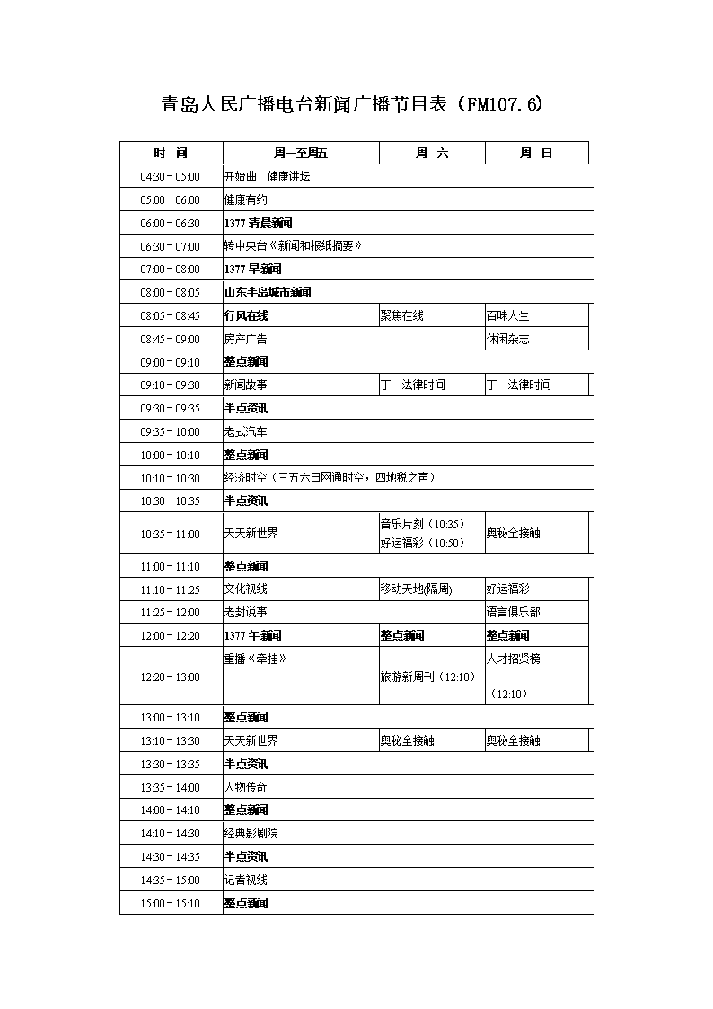 青岛电台FM93.1节目单配图
