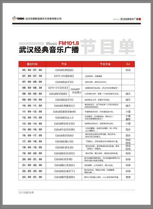 武汉101.8电台节目表配图