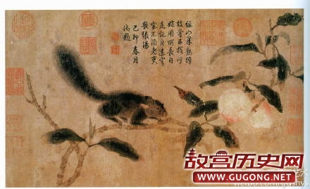 元朝钱选《桃枝松树图》