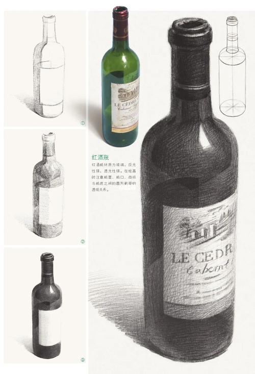 红酒瓶静物素描图片